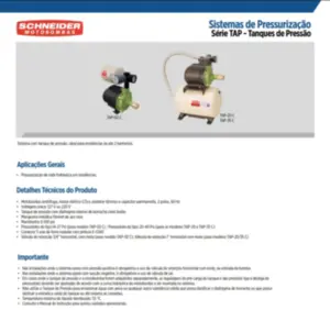 Pressurizador Schneider TAP-02 C BCR-2000 0,5cv Monofásico 127v