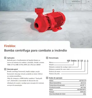 Bomba KSB para Incêndio FIREBLOC 32-125  3cv Trifásico 4 Voltagens Rotor 115mm