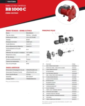 Bomba Branco Monoestagio BB1000C 1cv Monofásico 127/220v