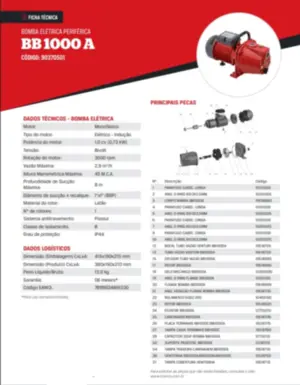 Bomba Branco Autoaspirante BB1000A 1cv Monofásico 127/220v
