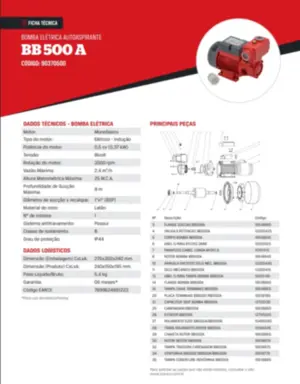 Bomba Branco Periférica BB 500A 0,5cv Monofásico 127/220v
