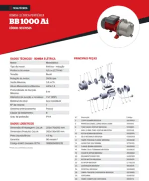 Bomba Branco Autoaspirante BB1000AI 1cv Monofásico 127/220v