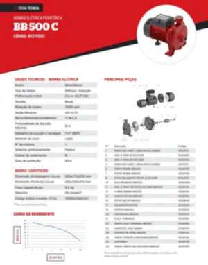 Bomba Branco Monoestagio BB500C 0,5cv Monofásico 127/220v
